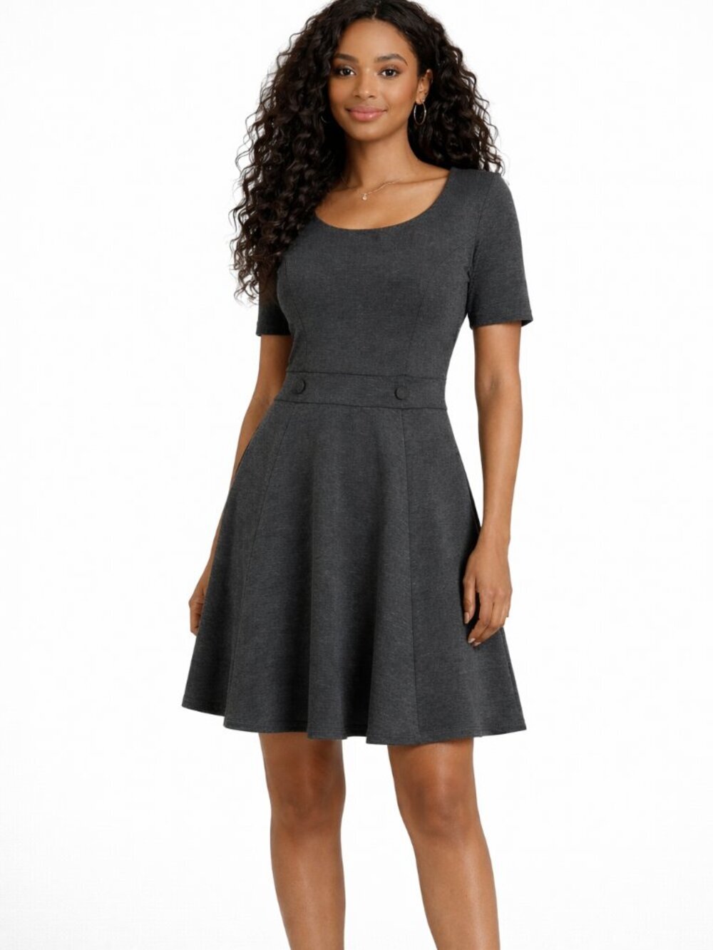 Skater Dress Womens Scoop Neck Flared Casual Fit Dress Size S